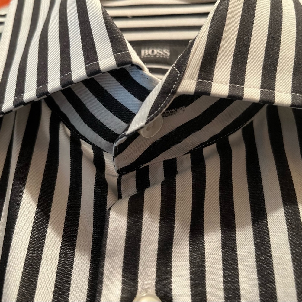 BOSS Black and White Bengal Striped Men's Shirt
